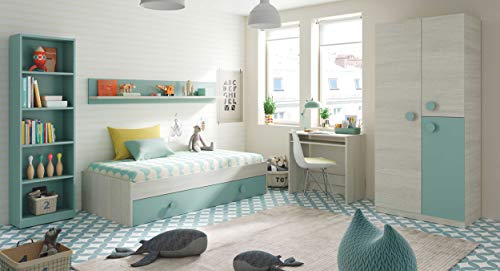 Miroytengo Pack habitacion Juvenil Verde Blanco Alpes Completo Infantil (Cama Nido+Estante+Armario+Escritorio+estanteria) con SOMIERES Miroytengo Pack habitacion Juvenil Verde Blanco Alpes Completo Infantil (Cama Nido+Estante+Armario+Escritorio+estanteria) con SOMIERES