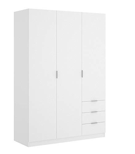 Mobelcenter - Armario 3 Puertas y 3 cajones - Armario 181 (Alto) x 122 (Ancho) x 52 (Fondo) cm - Armario Blanco - (1019) Mobelcenter - Armario 3 Puertas y 3 cajones - Armario 181 (Alto) x 122 (Ancho) x 52 (Fondo) cm - Armario Blanco - (1019)