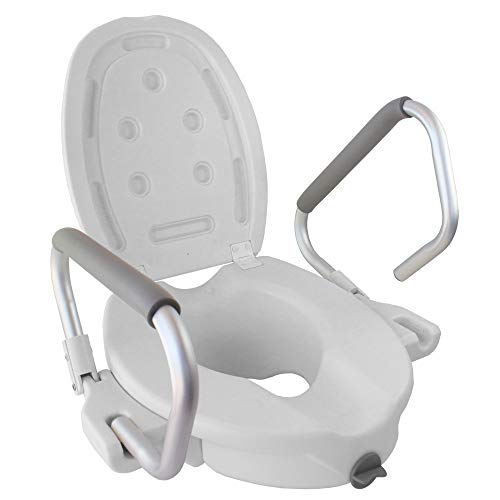 Mobiclinic, Elevador WC Guadiana, Con tapa, Ayuda de baño para ancianos y minusválidos, Reposabrazos abatibles, ergonómico, ligero, blanco