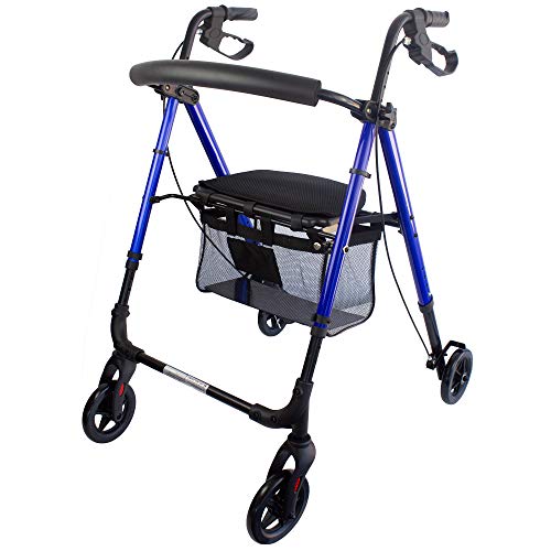 Mobiclinic, Modelo Augusto, Andador para adultos, minusvalidos, mayores o ancianos, de aluminio, ligero, plegable, con asiento y 4 ruedas, Color Azul Mobiclinic, Modelo Augusto, Andador para adultos, minusvalidos, mayores o ancianos, de aluminio, ligero, plegable, con asiento y 4 ruedas, Color Azul