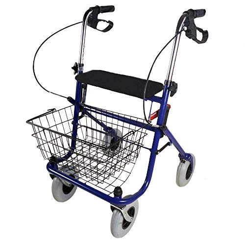 Mobiclinic, Modelo Victoria, Andador para mayores, ancianos, minusvalidos o adultos, de aluminio, ligero, plegable, con asiento y 4 ruedas, Color Azul