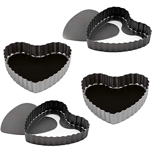 Molde de Horno - Bandeja de Quiche con Forma de corazón, BESTZY sartén Antiadherente para Hornear, Juego de Moldes Antiadherentes para Tartas De Queso, 4 Piezas (4 Pulgadas) Molde de Horno - Bandeja de Quiche con Forma de corazón, BESTZY sartén Antiadherente para Hornear, Juego de Moldes Antiadherentes para Tartas De Queso, 4 Piezas (4 Pulgadas)