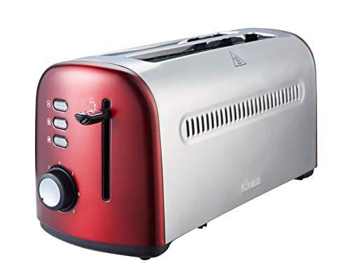 MyWave Tostador MWTOS-LD Tostador Largo Doble de Acero Inoxidable 1500W de Potencia 9 Niveles Control De Temperatura para Todo Tipo de Panes Bandeja Recogemigas Diseño Vintage Color Rojo