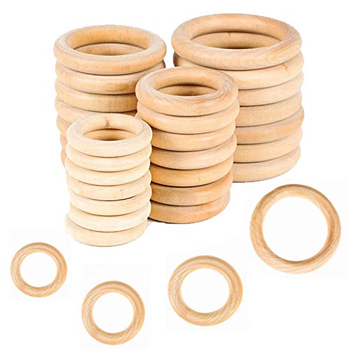 NACTECH 40 piezas Anillos de Dentición de Madera 4 Tamaño Anillas Madera Mordedor para Bebés 40 mm 50 mm 60 mm 70 mm Anillo de Madera Diy Colgantes Decoración para Cortinas Plantas