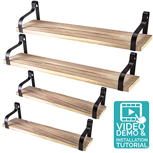 Nature Supplies Estanterías de Pared Rusticas en Madera Natural Maciza y Acero - Vetas Visibles - Ligero y Robusto - 2 Estantes Grandes, 2 Medianos Nature Supplies Estanterías de Pared Rusticas en Madera Natural Maciza y Acero - Vetas Visibles - Ligero y Robusto - 2 Estantes Grandes, 2 Medianos
