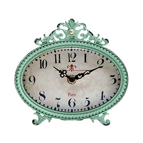 NIKKY HOME Reloj de Mesa con diseño Vintage de Cuarzo analógico para Oficina y Estante o para baño, de Metal Verde