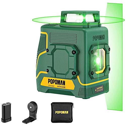 Nivel láser verde POPOMAN, 1x360° línea láser 30m, Carga USB y Batería de litio, 5 Líneas y 360° Giro, Autonivelante, Modo pulsado externo, Soporte Magnético, IP54, Bolsa de transporte - MTM330B