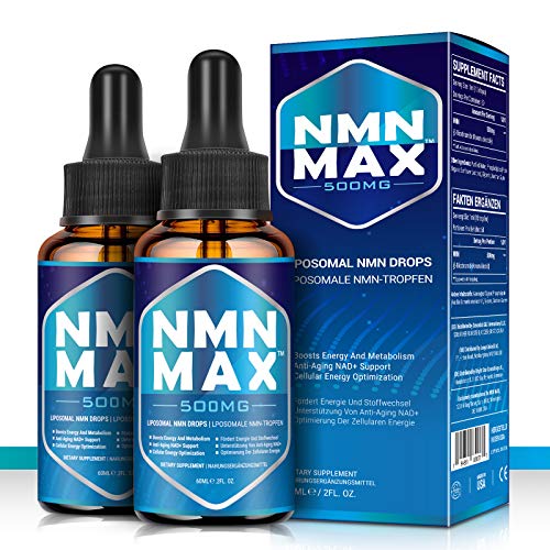 NMN MAX Liposomal NMN Drops ™: 500 mg por gotero, mononucleótido de nicotinamida, NAD + refuerzo energético y antienvejecimiento y antioxidante, suplemento dietético restaurador de energía (2 botella)