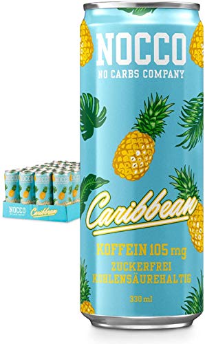 NOCCO BCAA Carribean 24 x 330 ml con depósito rico en proteínas energéticas, bebida sin azúcar No Carbs Company, potenciador de vitaminas y cafeína