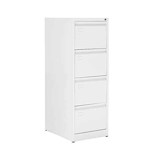 OFITURIA ® Archivador Metálico Tipo Bisley Organizativo De Oficina Blanco con 4 Cajones para Carpetas DIN A4 Y Folio, Documentos con Llave, 132 X 46 X 62