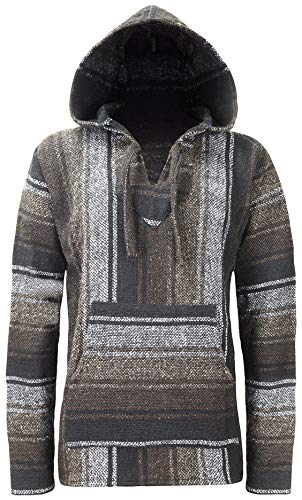 ÖLAND OUTDOORS Baja Hippie - Poncho mexicano con capucha para hombre, mujer, niño, niña, alfombra – Fabricado en México – (sudadera con capucha original a rayas original)