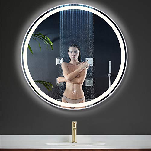 OOWOLF LED Espejo Baño con Luz, Espejo de Pared Baño Redondo 58x58cm Interruptor Táctil Atenuación Infinita, 25W, 400lm, 4000K, Diseño Moderno Ideal para Baño Dormitorio