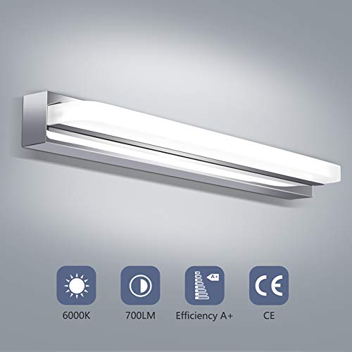 OOWOLF Luz De Espejo, 8W 6000K Lámpara de Espejo Baño Blanco Frío, 700LM 420mm Lámpara LED de Pared Acero inoxidable Para Maquillaje, Espejo, Baño OOWOLF Luz De Espejo, 8W 6000K Lámpara de Espejo Baño Blanco Frío, 700LM 420mm Lámpara LED de Pared Acero inoxidable Para Maquillaje, Espejo, Baño