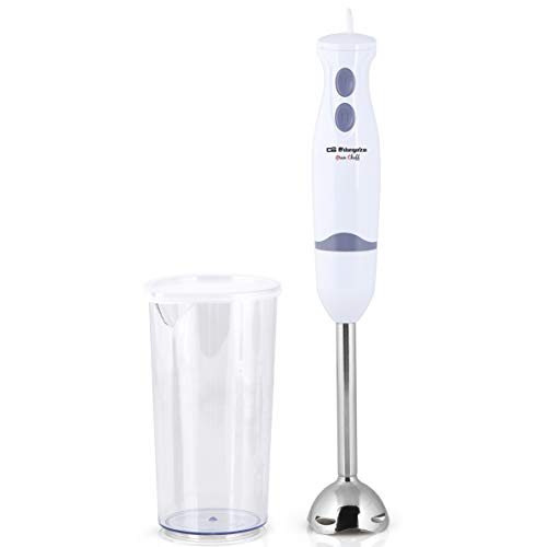 Orbegozo BT 1220 - Batidora de mano, 2 velocidades, 400 W de potencia, brazo de acero inoxidable, incluye vaso medidor de 600 ml con tapa