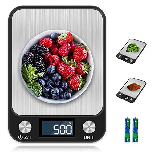 otumixx Báscula de Cocina Digital,10kg/1g, Balanza Cocina Alta Precisión Balanza de Alimentos de Acero Inoxidable con Pantalla LCD y 7 Unidades, Función de Tara (Baterías Incluidas)