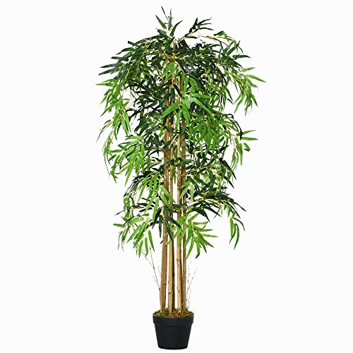 Outsunny Bambú Artificial 150cm con Maceta Árbol Planta Sintética Realista Decorativa para Casa Jardín Oficina Ø18x150 cm Verde