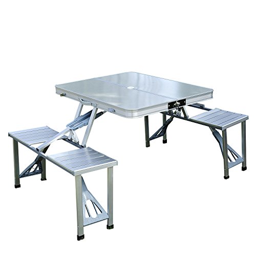 Outsunny Mesa Plegable 4 Asientos Aluminio con Agujero para Sombrilla para Camping Playa Picnic Exterior 136x85,5x66 cm Outsunny Mesa Plegable 4 Asientos Aluminio con Agujero para Sombrilla para Camping Playa Picnic Exterior 136x85,5x66 cm