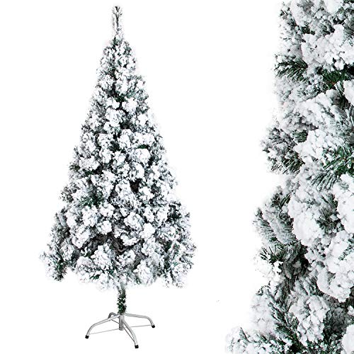 OZAVO Árbol de Navidad Blanco Artificial Nevado de Picea(Blanco,120cm 150 Ramas),Decoración Navideña,Flocado con Copos de Nieve,Maxi-Relleno PVC Abeto,Soporte Metálico