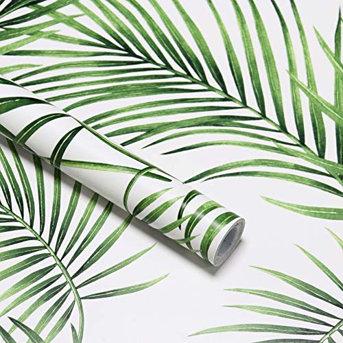Papel pintado de hojas verdes moderna lámina decorativa autoadhesiva para muebles decoración de pared papel pintado fotográfico blanco y verde para pared muebles puerta armario ventana vinilo 45*300cm