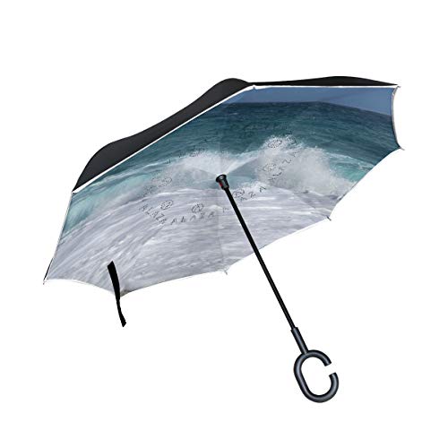 Paraguas invertido de Doble Capa, a Prueba de Viento, para Exteriores, para Lluvia, Sol, para Coche, con asa en Forma de C - Beach Wave Costa Sand Carboneras Almería