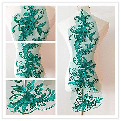 Parche de encaje 3D con diseño de flores, ideal para manualidades, costura, disfraz de noche 3 en 1, 20 x 72 cm, A1 (verde jade)