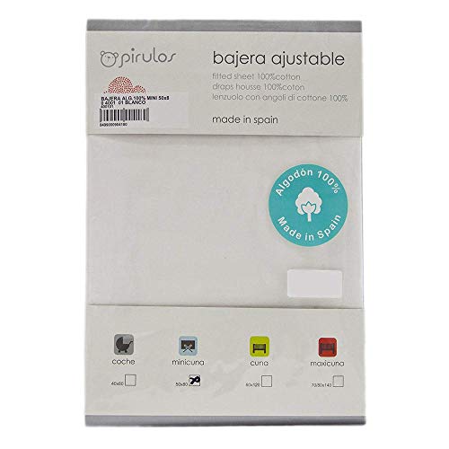 Pirulos Sábana Bajera Ajustable de Alta Calidad 100% Algodón para Cuna de 60 x 120 cm/Sábana Bajera Cuna Bebé Alta Calidad, Color Blanco Pirulos Sábana Bajera Ajustable de Alta Calidad 100% Algodón para Cuna de 60 x 120 cm/Sábana Bajera Cuna Bebé Alta Calidad, Color Blanco