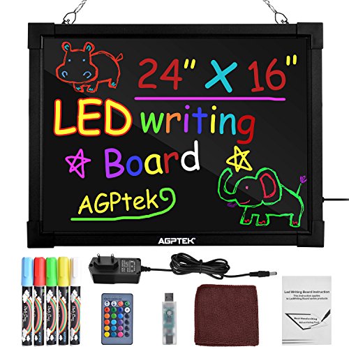 Pizarrón LED para Mensajes AGPtek de 24"× 16", Pizarrón para Escribir y Dibujar Borrable Iluminado con Control Remoto, Ideal para Festivales, Eventos, Aparadores y Promociones