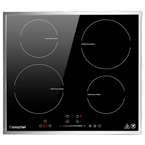Placa de inducción, placa de inducción AMZCHEF de 4 fuegos con 9 niveles de potencia, función boost, control de pantalla táctil, temporizador y bloqueo de seguridad, placa de inducción incorporada Placa de inducción, placa de inducción AMZCHEF de 4 fuegos con 9 niveles de potencia, función boost, control de pantalla táctil, temporizador y bloqueo de seguridad, placa de inducción incorporada