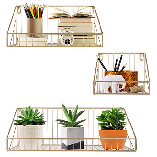 PNNP Estante de Pared Metal Set de 3, Estante Flotante Retro, Baldas Pared Colgante, Decoracion Pared y Almacenamiento en Salon, Cocina, Baño, Habitacióninfantiles (Oro) PNNP Estante de Pared Metal Set de 3, Estante Flotante Retro, Baldas Pared Colgante, Decoracion Pared y Almacenamiento en Salon, Cocina, Baño, Habitacióninfantiles (Oro)