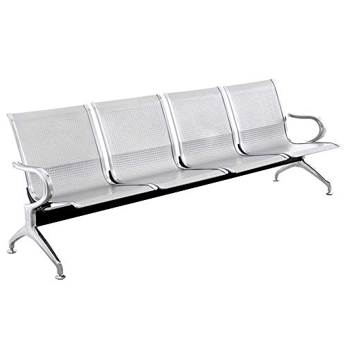 PrimeMatik - Bancada para sala de espera con sillas ergonómicas plateadas de 4 plazas