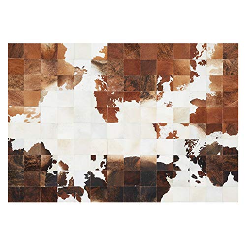 QHF Alfombra de Piel de Animal Natural de Mosaico geométrico de Dormitorio, Alfombra de área de impresión de Vaca de Estilo Occidental Boho, decoración del hogar