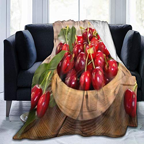 QIUTIANXIU Mantas para Sofás de Franela 150x200cm Vajilla de Frutas y Verduras Cherry Beauty Manta para Cama Extra Suave