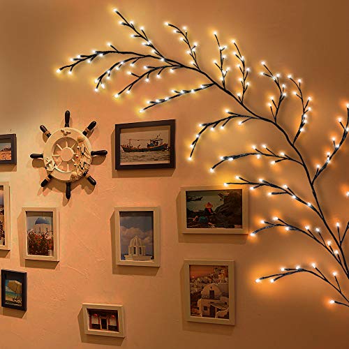 Ramas de luces LED para interior, 144 ramas con electricidad, decoración de Navidad, dormitorio, salón, hogar, pared (blanco cálido, Plug In)