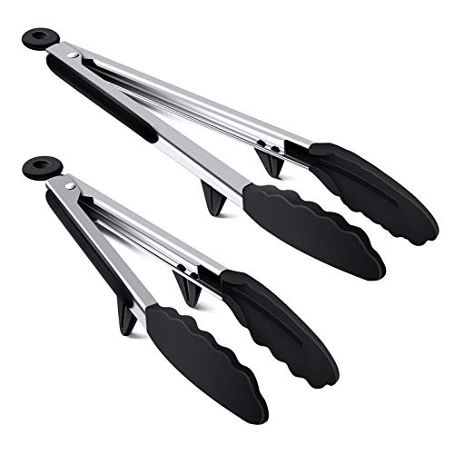 Raniaco Pinzas de Cocina Utensilios Barbacoa Pinzas Cocina Acero Inoxidable 304 y Mango de Silicona, Pinzas Barbacoa de 9"y 12" con Soporte y Orificio para Colgar, Pinzas Chef Negro Raniaco Pinzas de Cocina Utensilios Barbacoa Pinzas Cocina Acero Inoxidable 304 y Mango de Silicona, Pinzas Barbacoa de 9"y 12" con Soporte y Orificio para Colgar, Pinzas Chef Negro