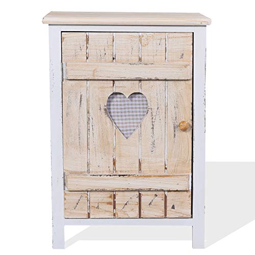 Rebecca Mobili Aparador de Cocina, Armario con 1 Puerta, Madera de Paulownia, marrón Blanco, Estilo Shabby - Medidas: 57 x 40 x 30,5 cm (AxANxF) - Art. RE4352