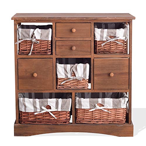 Rebecca Mobili Armario Cajonera Cómoda 9 Cajones Madera Mimbre Marron Vintage Casa de Campo Cocina Salon 69 x 69 x 30 (AxANxFON) - Art. RE4021 Rebecca Mobili Armario Cajonera Cómoda 9 Cajones Madera Mimbre Marron Vintage Casa de Campo Cocina Salon 69 x 69 x 30 (AxANxFON) - Art. RE4021