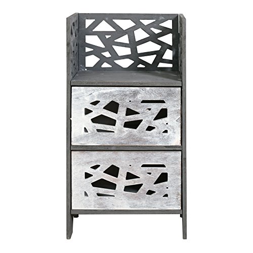 Rebecca Mobili Mesita de Noche Blanca Gris, Mueble baño con 2 cajones, Madera, Estilo Shabby, baño Dormitorio - Medidas: 62 x 33 x 25 cm (AxANxF) - Art. RE4294