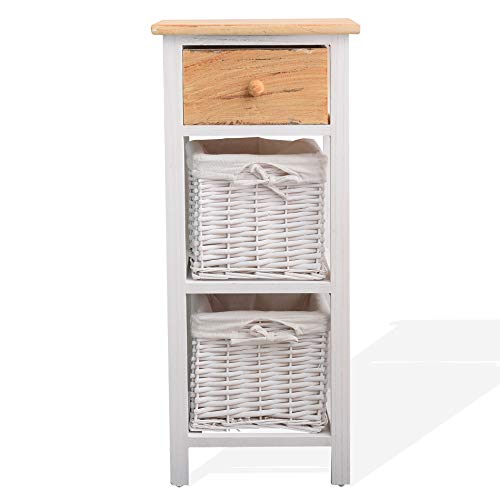 Rebecca Mobili Mesita de Noche para el Dormitorio, Mueble baño con 1 cajón, 2 canastas, Madera de paulonia, Blanco, marrón, Mimbre de Estilo rústico - Medidas: 69,5x31x27 cm (AxANxF) - Art. RE4358 Rebecca Mobili Mesita de Noche para el Dormitorio, Mueble baño con 1 cajón, 2 canastas, Madera de paulonia, Blanco, marrón, Mimbre de Estilo rústico - Medidas: 69,5x31x27 cm (AxANxF) - Art. RE4358