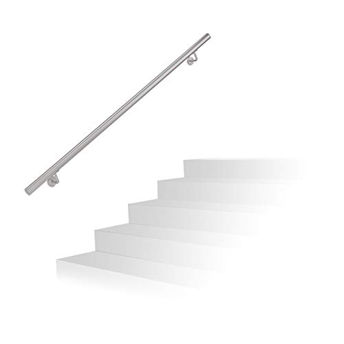 Relaxdays 10020765_632 Pasamanos Escalera con Soportes y Tacos Metálicos, Acero Inoxidable Cepillado, Plateado, 150 cm Relaxdays 10020765_632 Pasamanos Escalera con Soportes y Tacos Metálicos, Acero Inoxidable Cepillado, Plateado, 150 cm