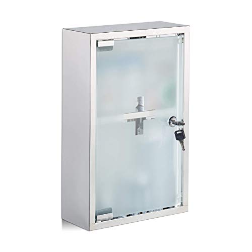 Relaxdays Armario botiquín, Vitrina de Cristal, Dos Compartimentos, con Cerradura, Primeros Auxilios, Plateado, Acero Inoxidable, 40x25x11 cm, Plata, 40 x 25 x 11 cm Relaxdays Armario botiquín, Vitrina de Cristal, Dos Compartimentos, con Cerradura, Primeros Auxilios, Plateado, Acero Inoxidable, 40x25x11 cm, Plata, 40 x 25 x 11 cm