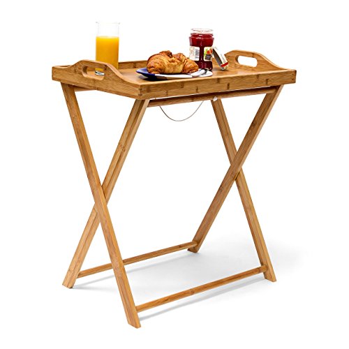 Relaxdays - Mesa Auxiliar de bambú, 63.5 x 55 x 35 cm, Bandeja Desayuno Cena Almuerzo, Mesa Plegable, Madera Relaxdays - Mesa Auxiliar de bambú, 63.5 x 55 x 35 cm, Bandeja Desayuno Cena Almuerzo, Mesa Plegable, Madera