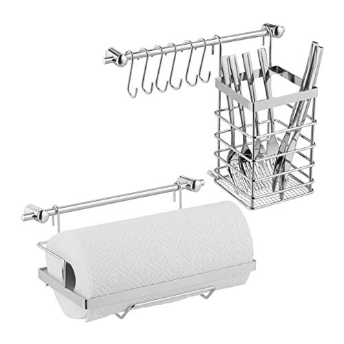 Relaxdays Porta Utensilios Cocina, Set Organizador, Portarrollos y Escurridor Cubiertos, 6 Ganchos, Hierro, Plateado, plata Relaxdays Porta Utensilios Cocina, Set Organizador, Portarrollos y Escurridor Cubiertos, 6 Ganchos, Hierro, Plateado, plata
