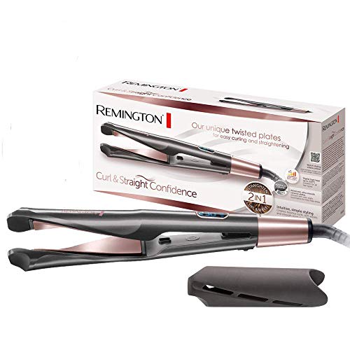 Remington S6606 Curl & Straight Confidence - Plancha de Pelo, Alisador y Rizador 2 en 1, Cerámica, Digital, Resultados Profesionales, 150-230°C, Gris, 28.7 x 3.7 x 3.7 cm