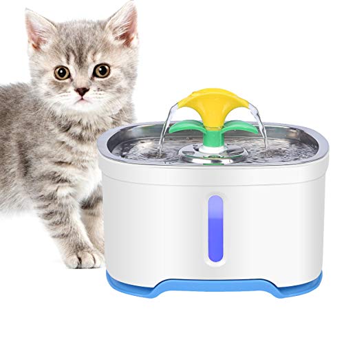 RIOGOO Fuente de Agua para Gatos, Bomba de Apagado automático de 84 oz / 2.5L, dispensador de Agua para Fuente de Agua para Perros súper silencioso para Gatos, Perros, Mascotas múltiples