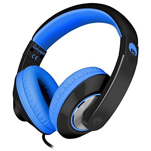 RockPapa Comfort+ Auriculares Over Ear con Cables 1.5 m y Micrófono Control del Volumen, Ideales para niños/Adolescentes/Adultos (Negro Azul)