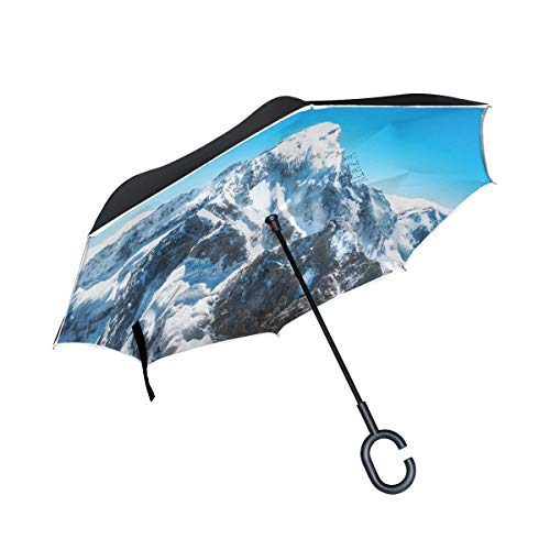 rodde Doble Capa Pico de montaña invertido Everest Umbrella Cars Reverse Windproof Rain Umbrella for Car Outdoor con Mango en Forma de C