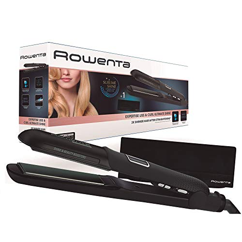 Rowenta Liss & Curl Ultimate Suhine SF6221 - Plancha de pelo con doble salida Iónica, placas aluminio con recubrimiento de nanocerámica, función 3 en 1 alisado, ondulado y rizos adecuados
