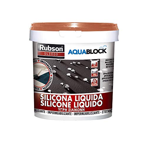 Rubson Aquablock SL3000 Silicona Líquida, impermeabilizante líquido para prevenir y reparar goteras y humedades, silicona elástica con tecnología Silicotec, 1 x 5 kg
