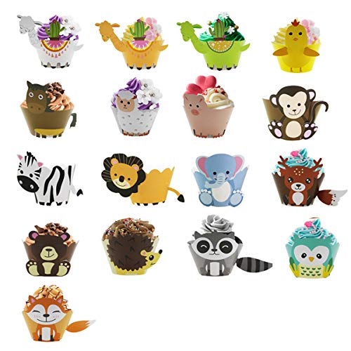 Senteen Cupcake Toppers Decoración 48 Pcs Animales Cupcake Wrapper Lindo Pastel Topper, Decoración de la Torta de la Fiesta de Cumpleaños de la Fiesta de Bienvenida al Bebé de Los Niños