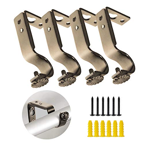 Set de 4 Ajustable Soporte para Barra de Cortina Oficina Ventana Gancho En Estilo Simple Cortinas Accesorios De Montaje para Diámetro de Varillas de Cortina Dentro de 22 mm, con Tornillo (Bronce)